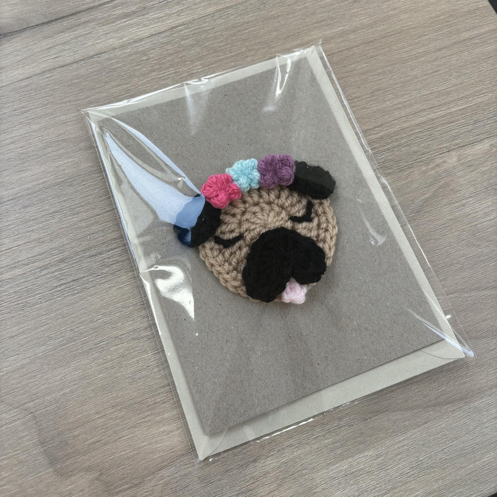 Crochet Pug 100% Recycled Greetings Card