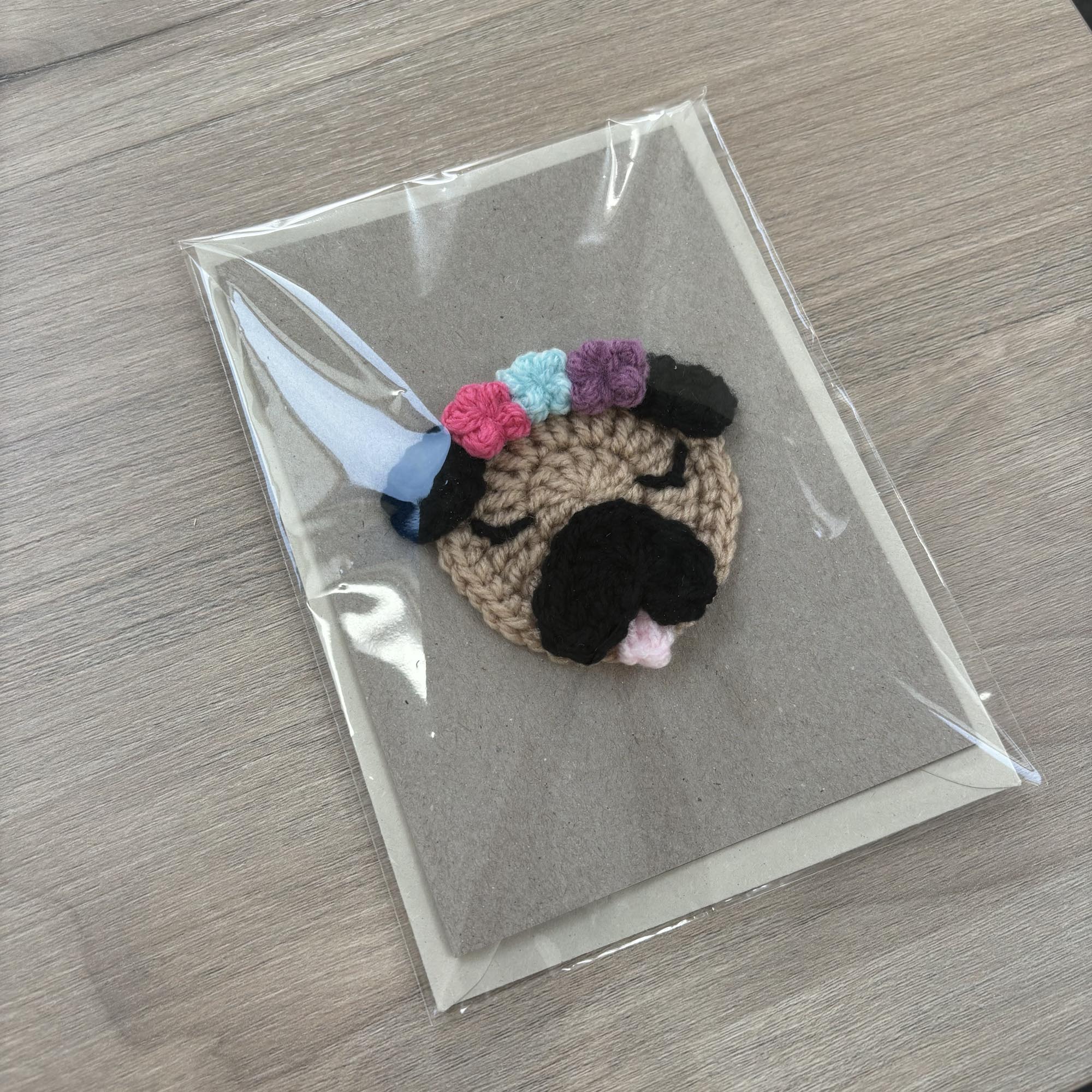 Crochet Pug 100% Recycled Greetings Card