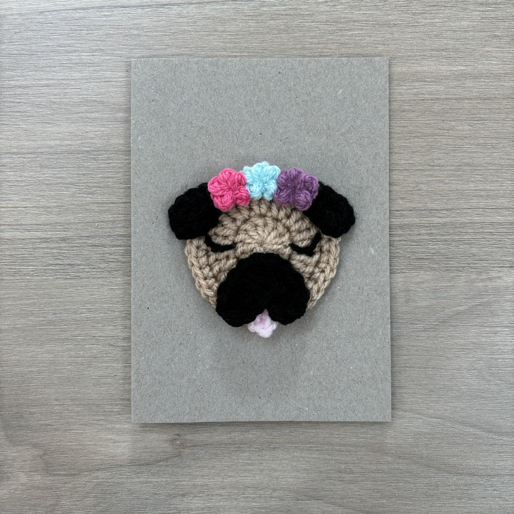 Crochet Pug 100% Recycled Greetings Card