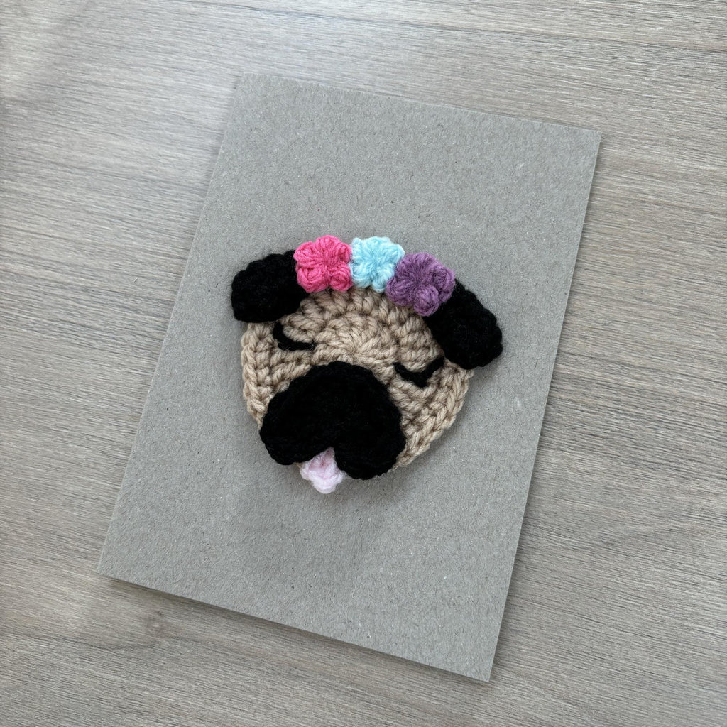 Crochet Pug 100% Recycled Greetings Card