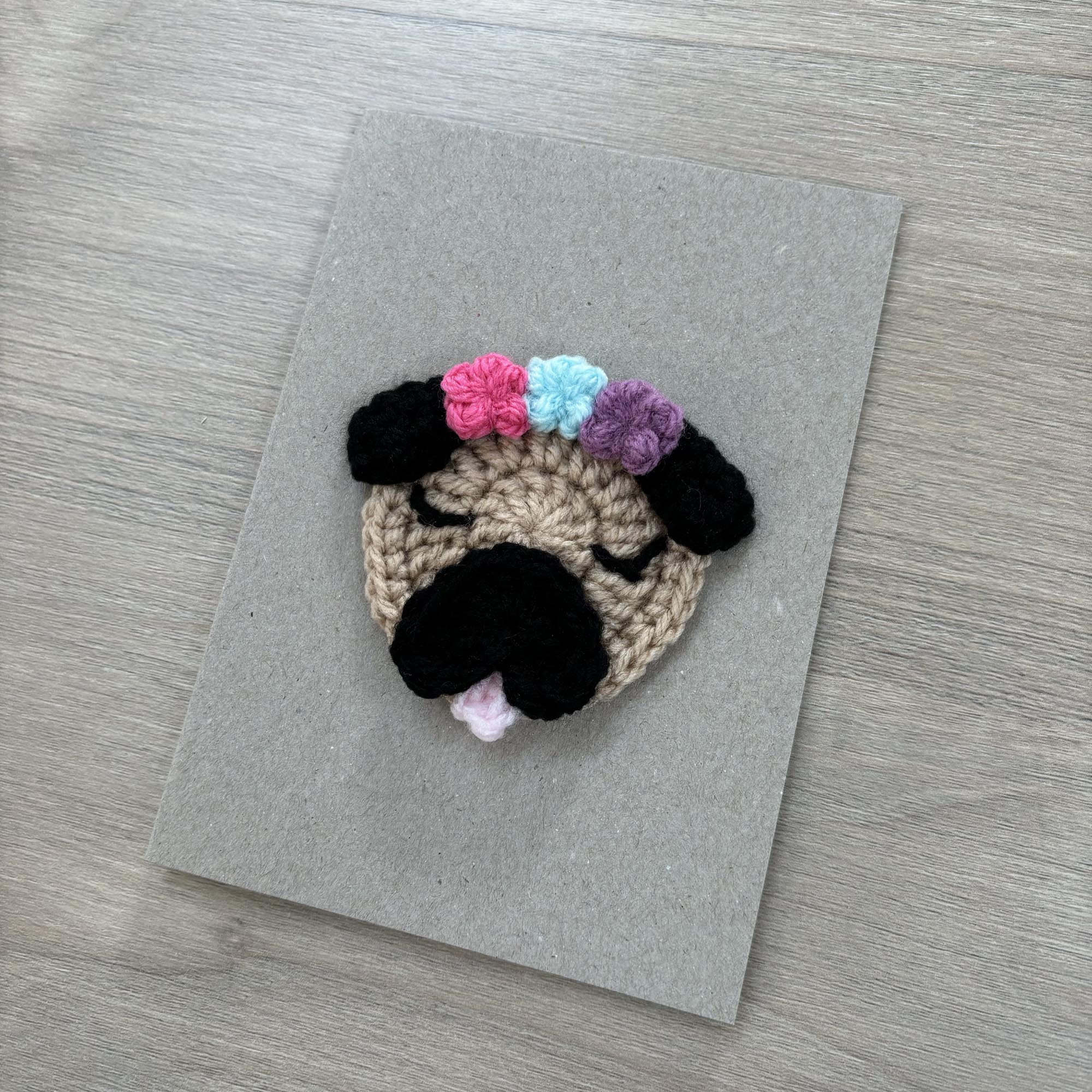 Crochet Pug 100% Recycled Greetings Card