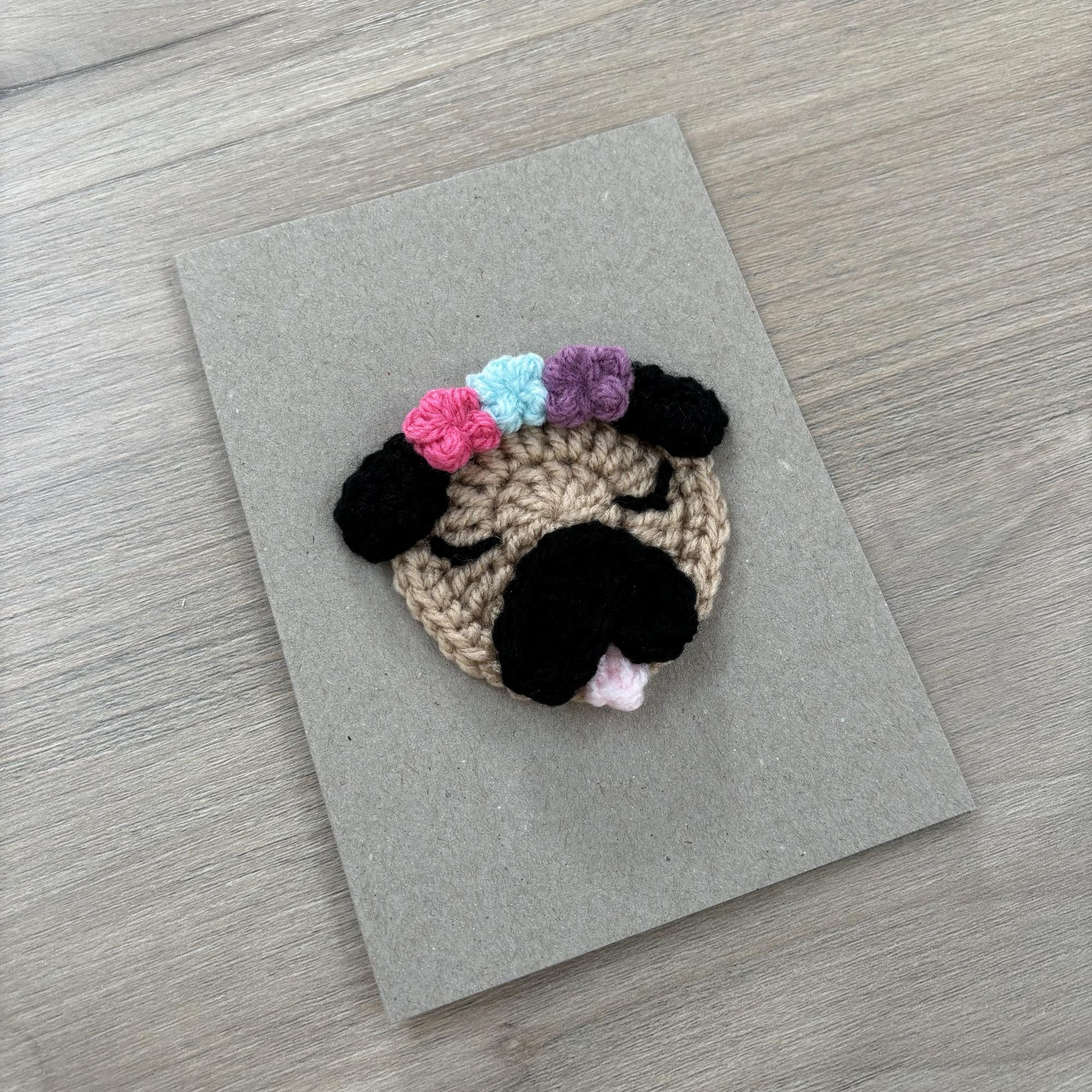 Crochet Pug 100% Recycled Greetings Card