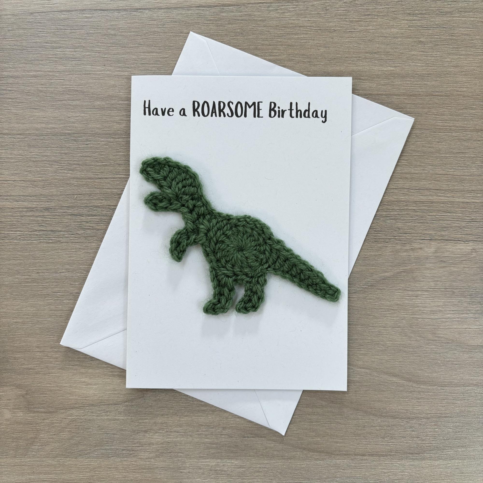 Crochet T-Rex Dinosaur 100% Recycled Birthday Card A6