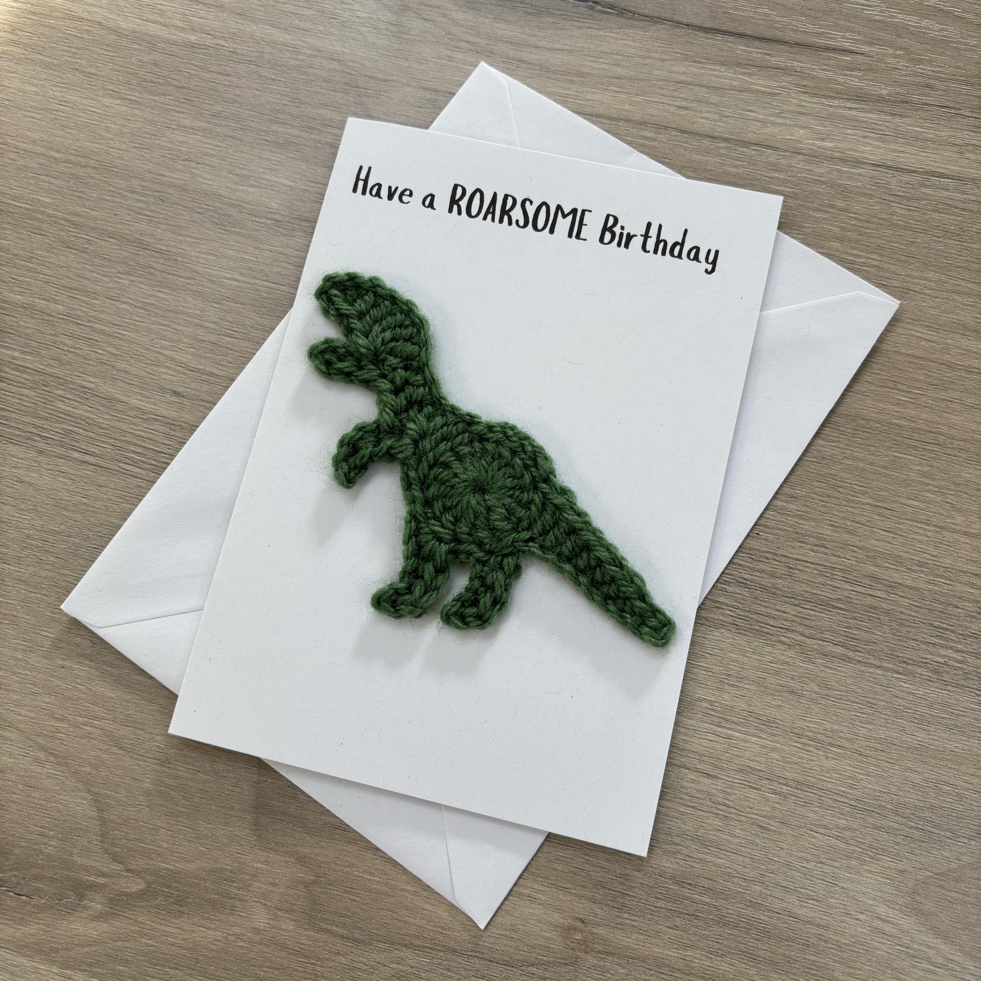 Crochet T-Rex Dinosaur 100% Recycled Birthday Card A6