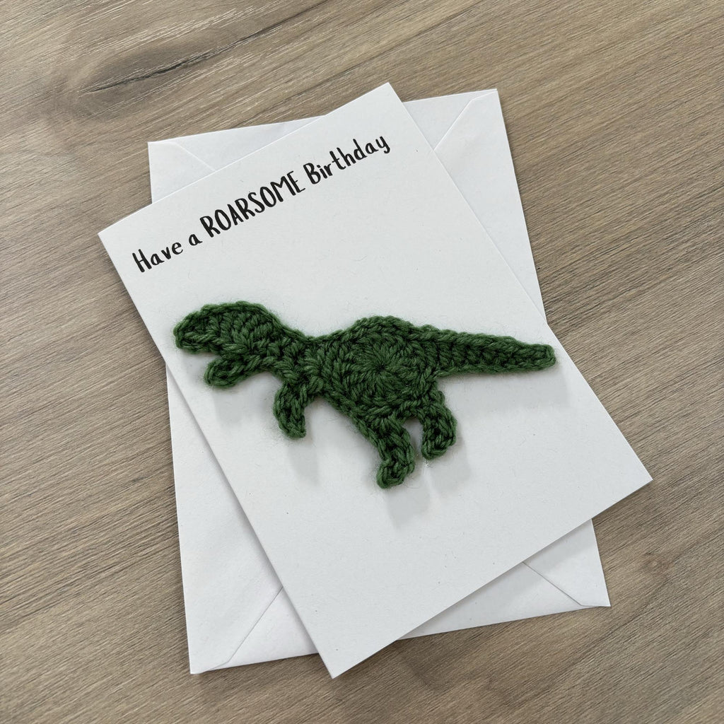 Crochet T-Rex Dinosaur 100% Recycled Birthday Card A6