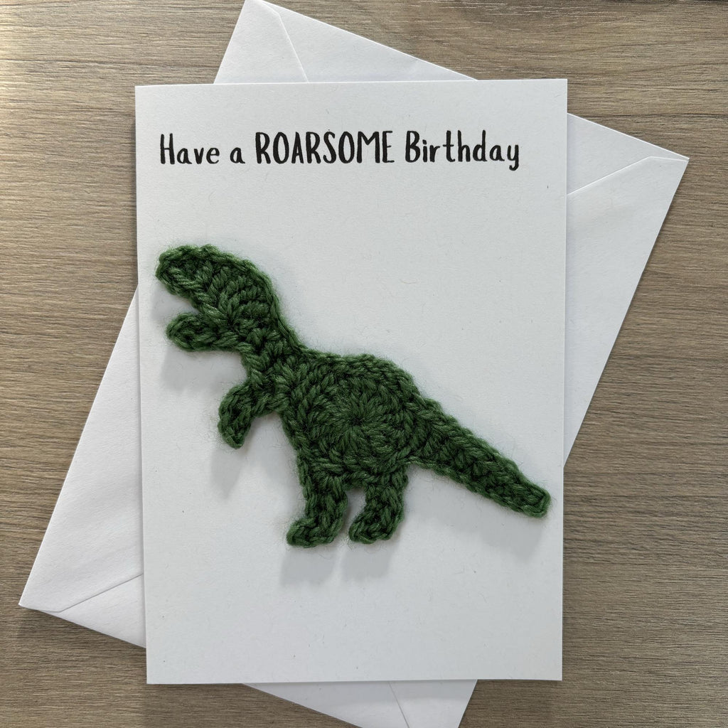 Crochet T-Rex Dinosaur 100% Recycled Birthday Card A6