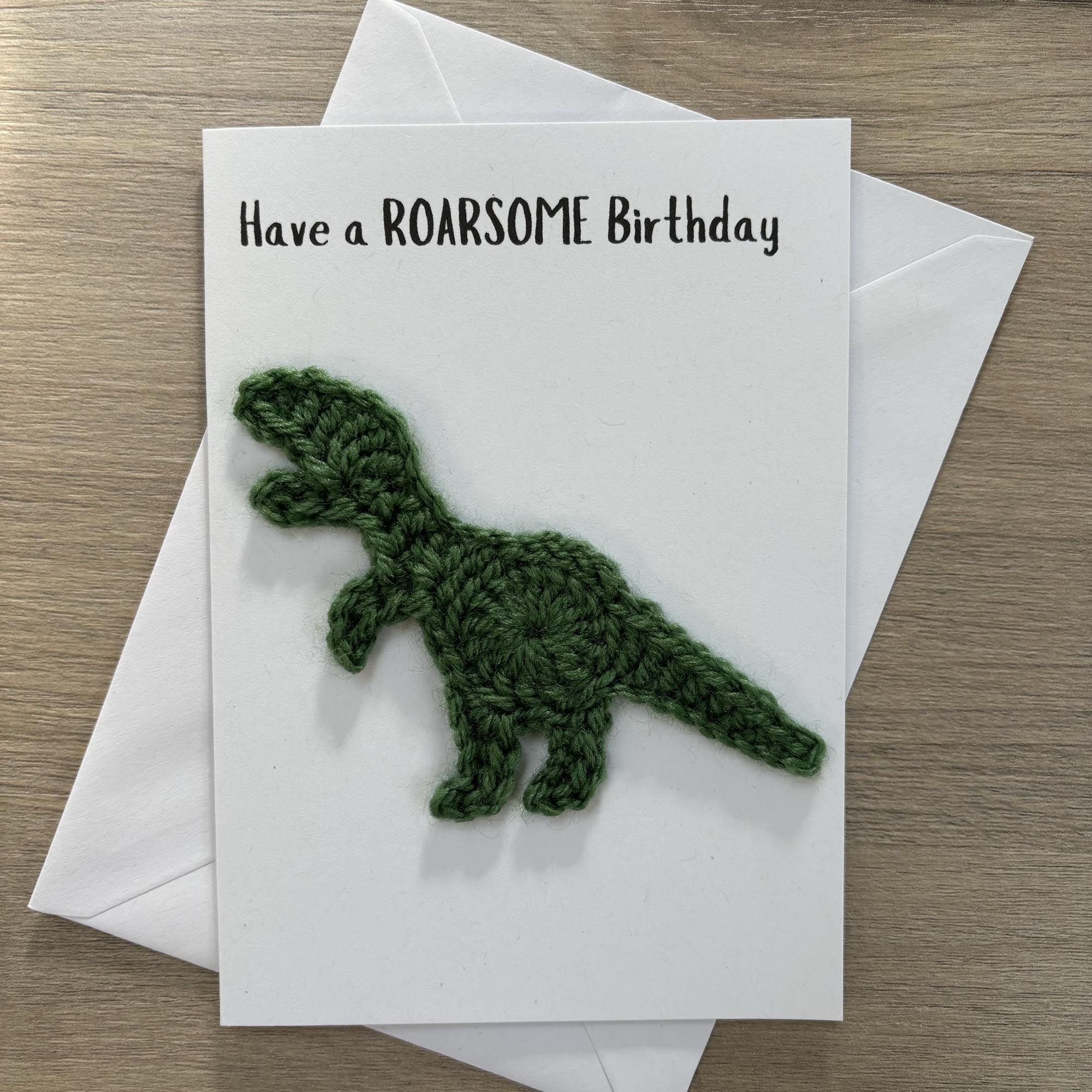 Crochet T-Rex Dinosaur 100% Recycled Birthday Card A6