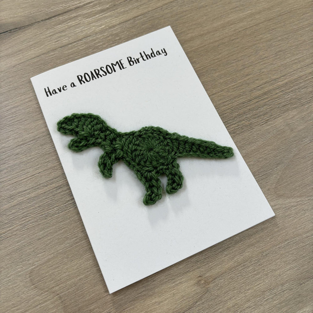 Crochet T-Rex Dinosaur 100% Recycled Birthday Card A6