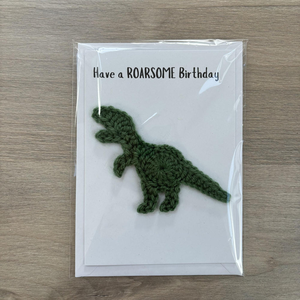 Crochet T-Rex Dinosaur 100% Recycled Birthday Card A6