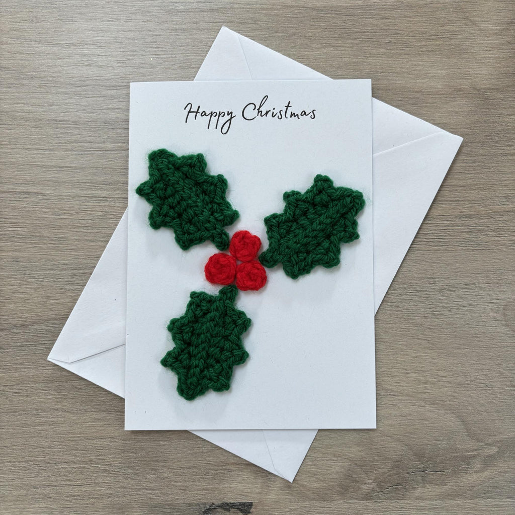 Crochet Christmas Holly 100% Recycled Greetings Card