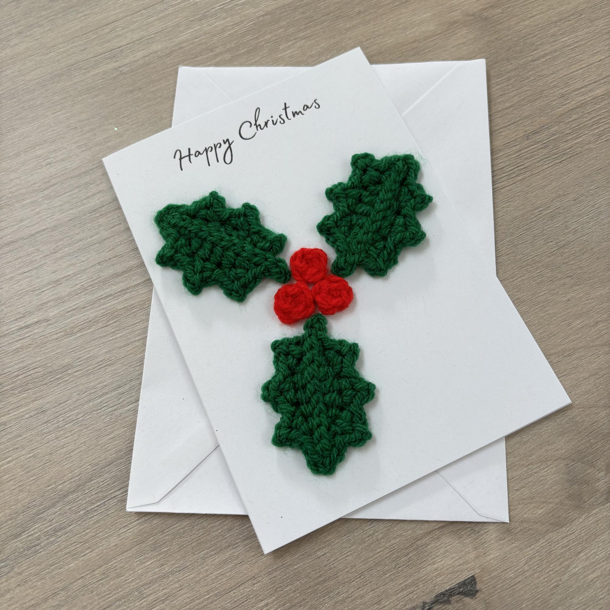 Crochet Christmas Holly 100% Recycled Greetings Card