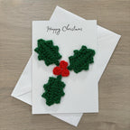 Crochet Christmas Holly 100% Recycled Greetings Card