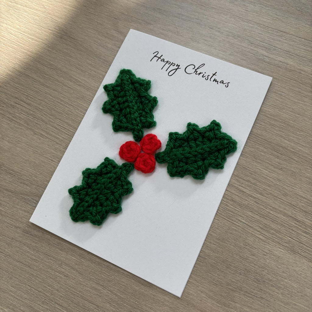 Crochet Christmas Holly 100% Recycled Greetings Card