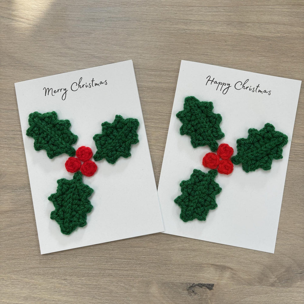 Crochet Christmas Holly 100% Recycled Greetings Card