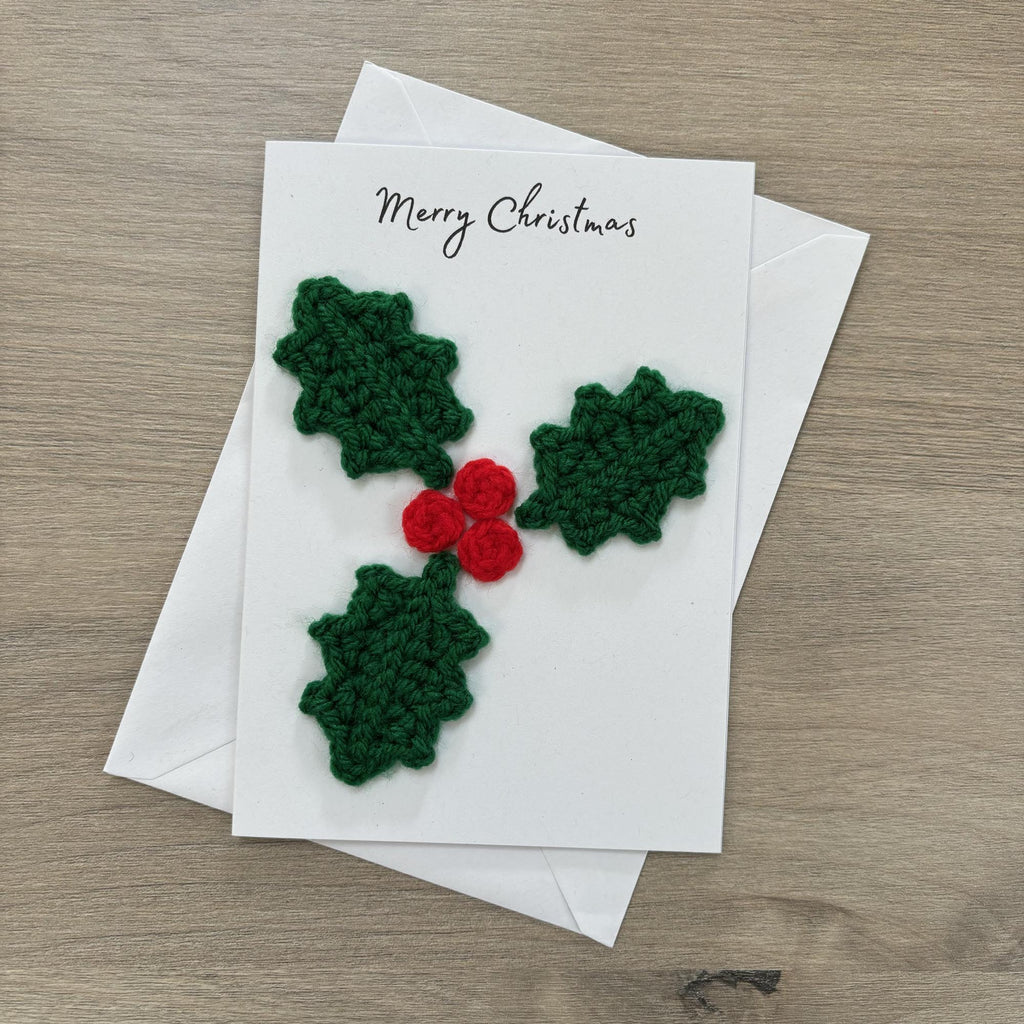 Crochet Christmas Holly 100% Recycled Greetings Card