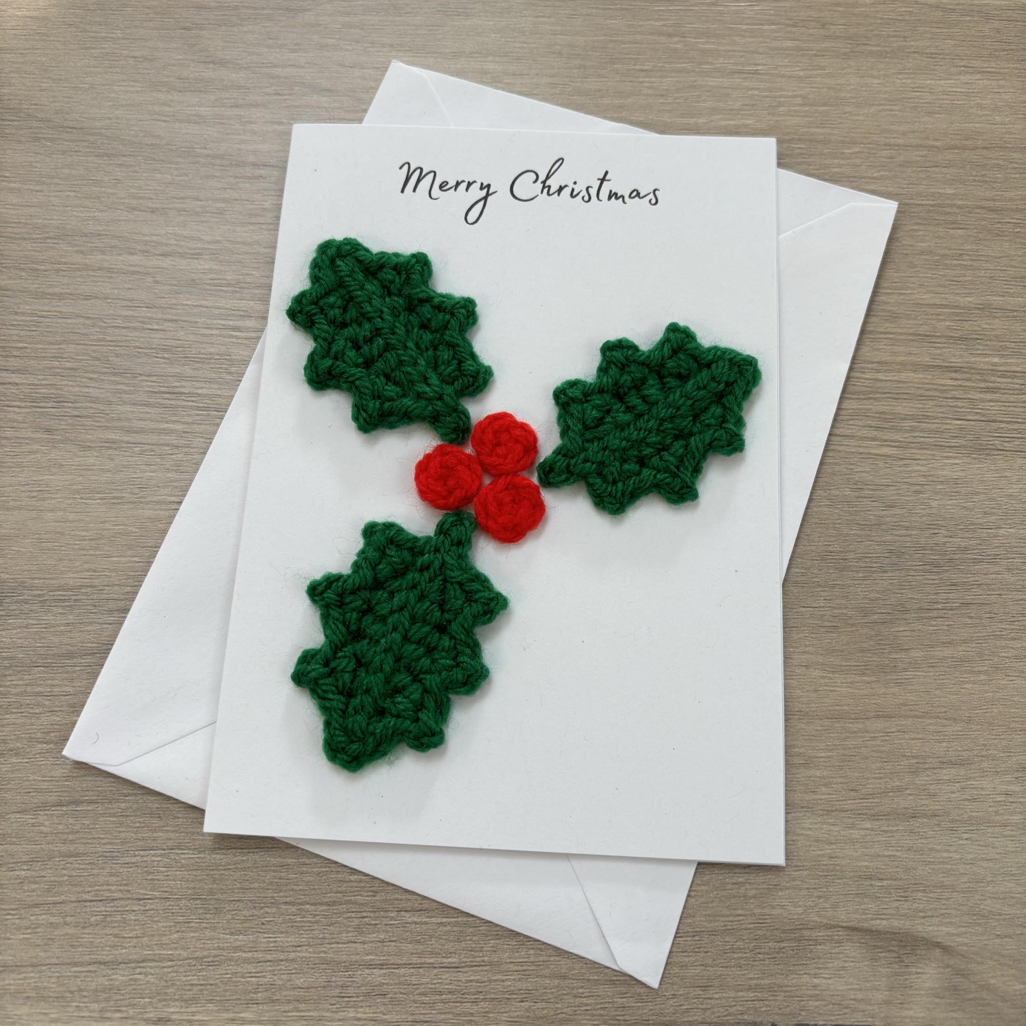 Crochet Christmas Holly 100% Recycled Greetings Card