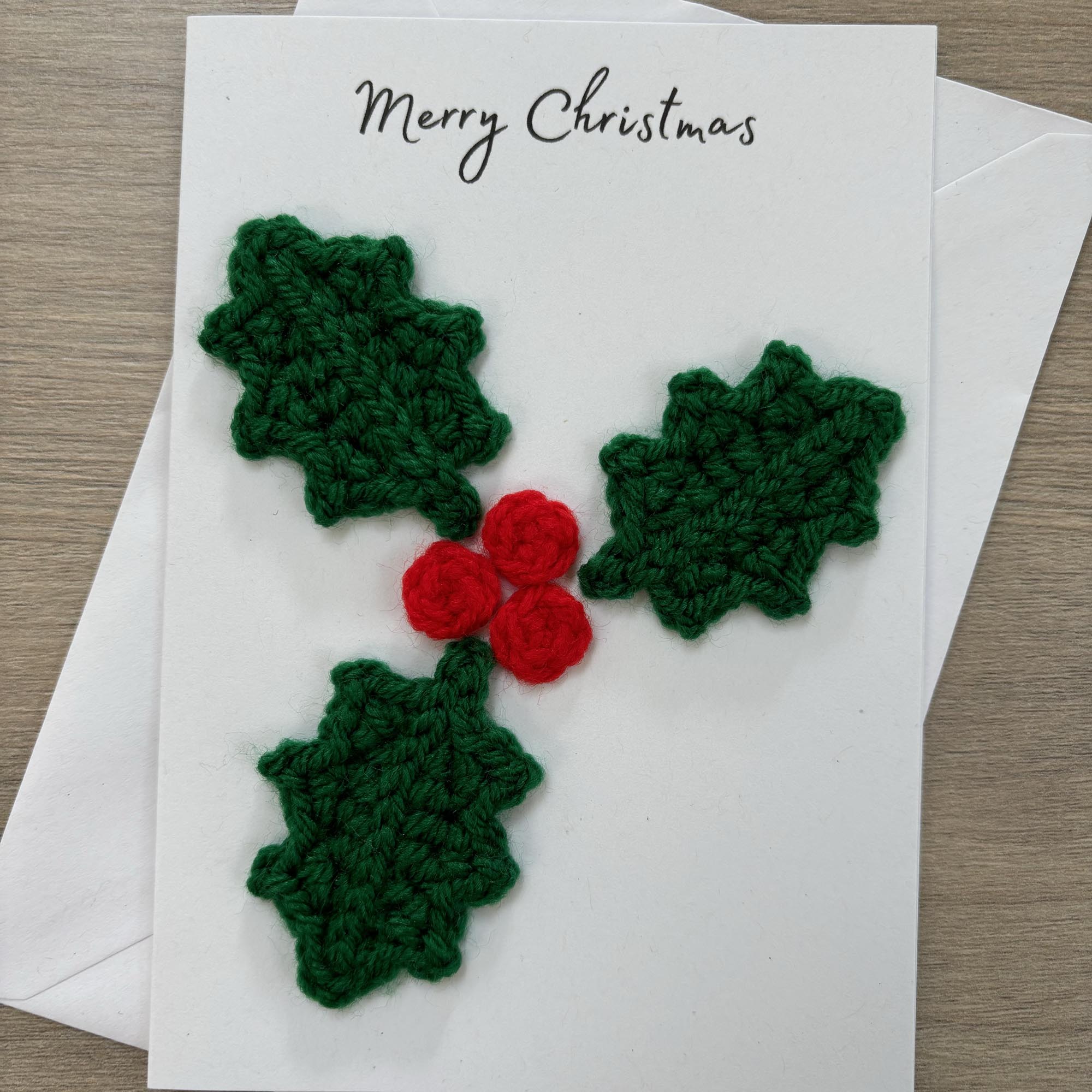 Crochet Christmas Holly 100% Recycled Greetings Card