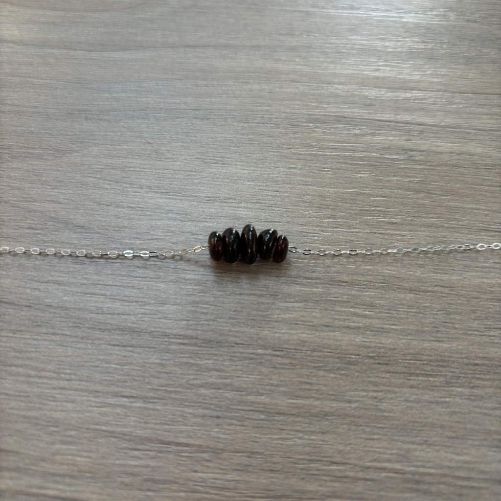 Sterling Silver Medium Garnet Gemstone Bar 16" Necklace