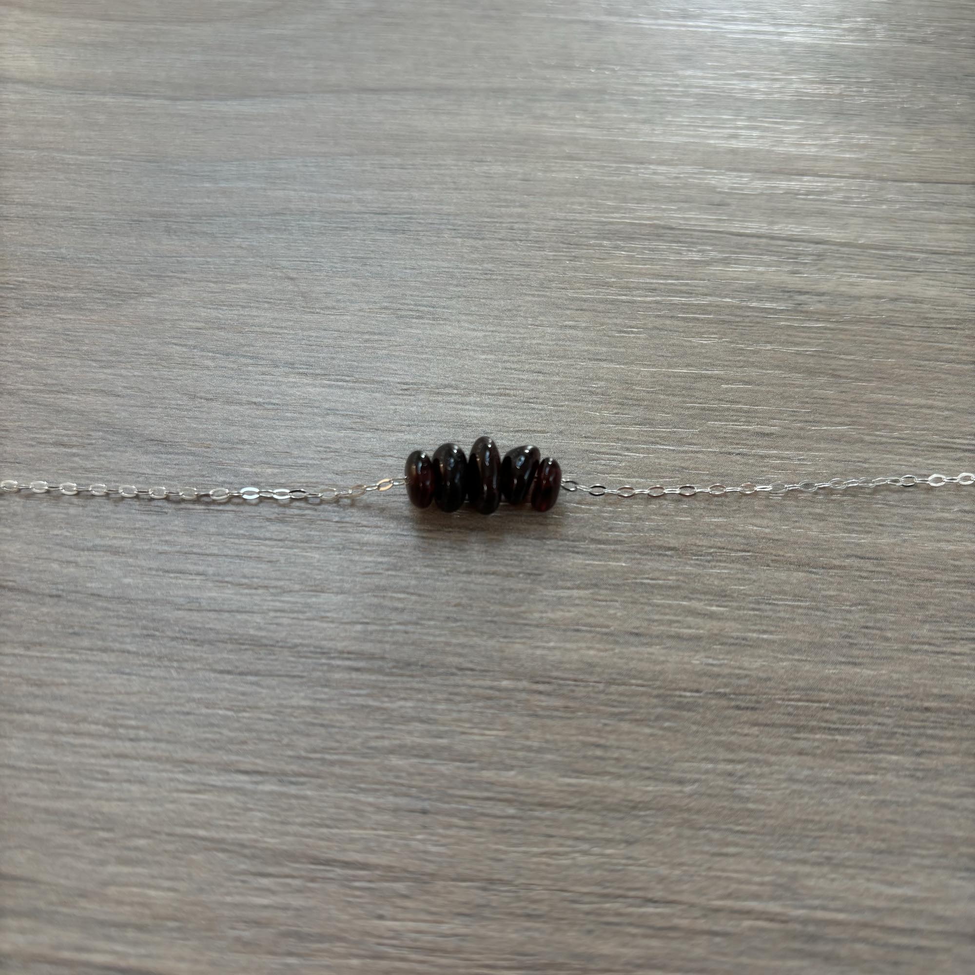 Sterling Silver Medium Garnet Gemstone Bar 16" Necklace