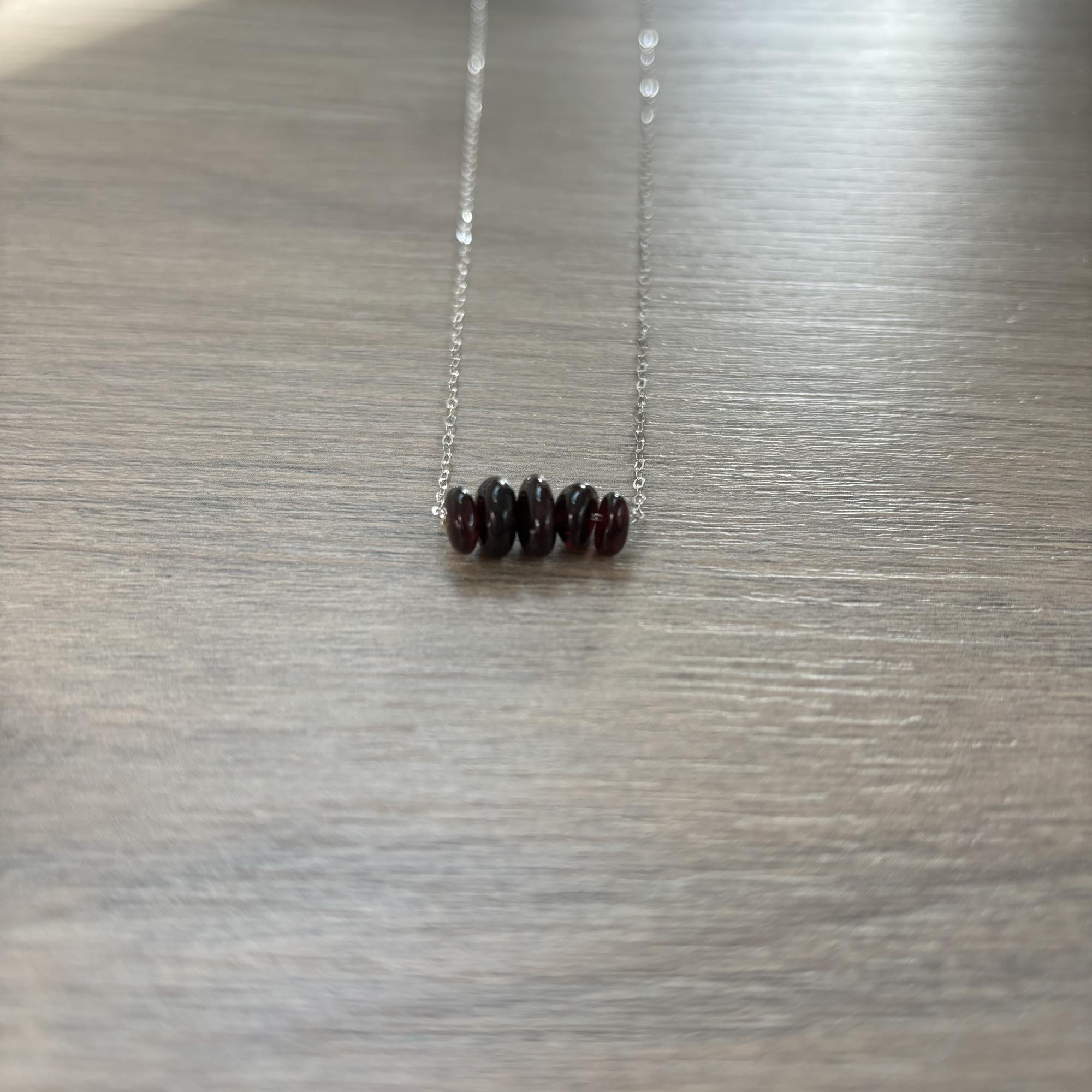 Sterling Silver Medium Garnet Gemstone Bar 16" Necklace