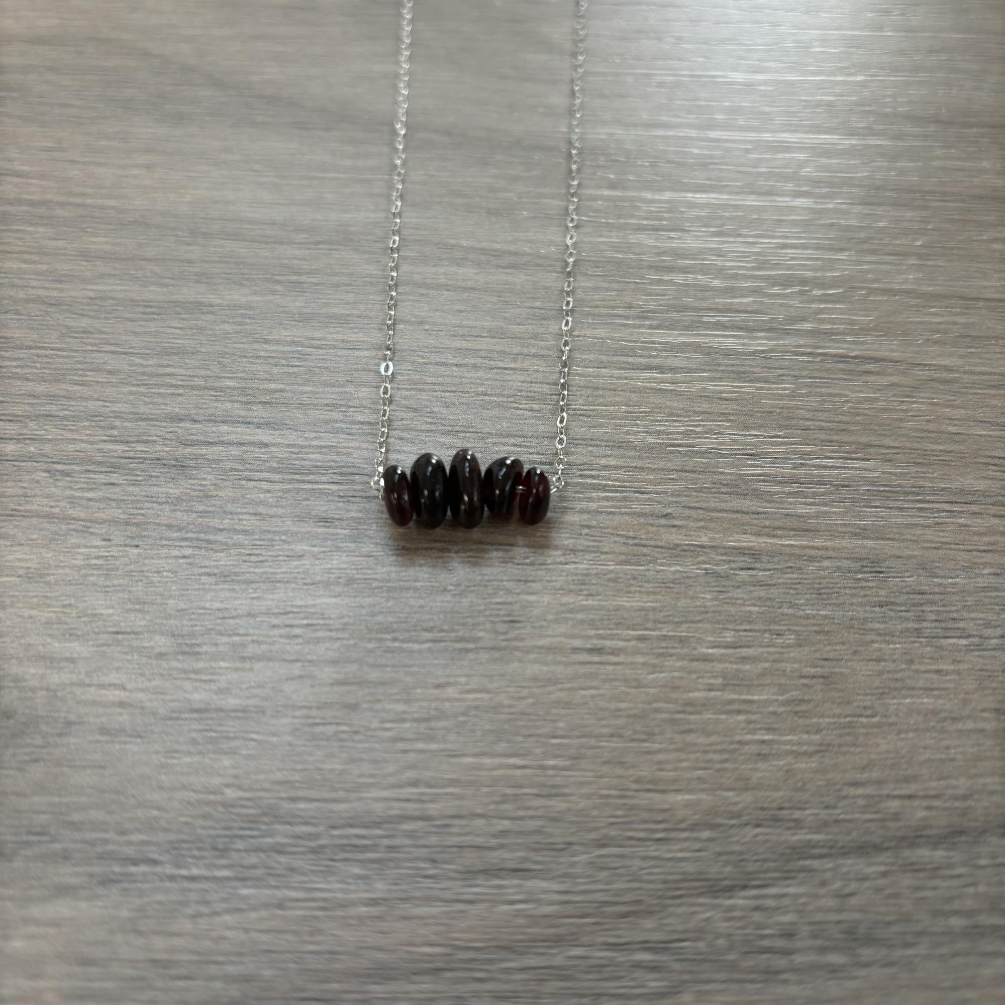 Sterling Silver Medium Garnet Gemstone Bar 16" Necklace