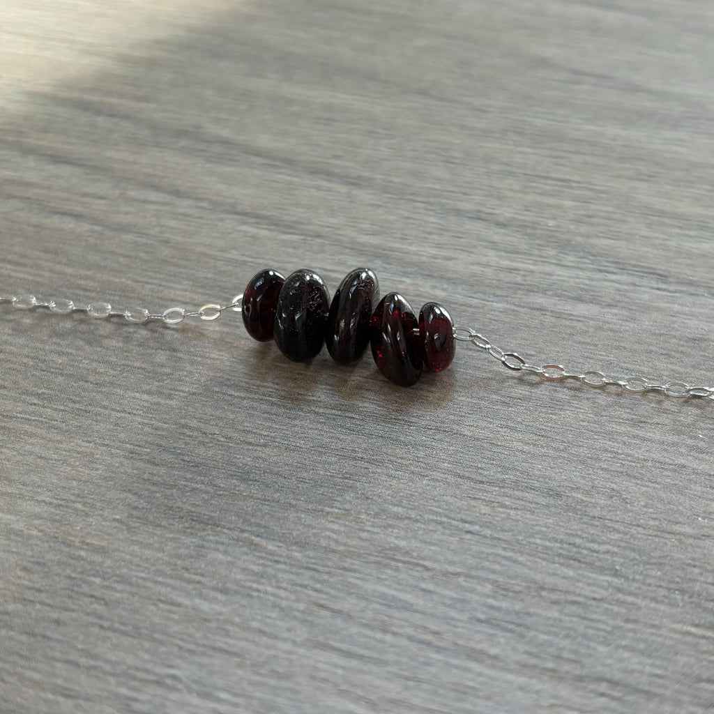 Sterling Silver Medium Garnet Gemstone Bar 16" Necklace