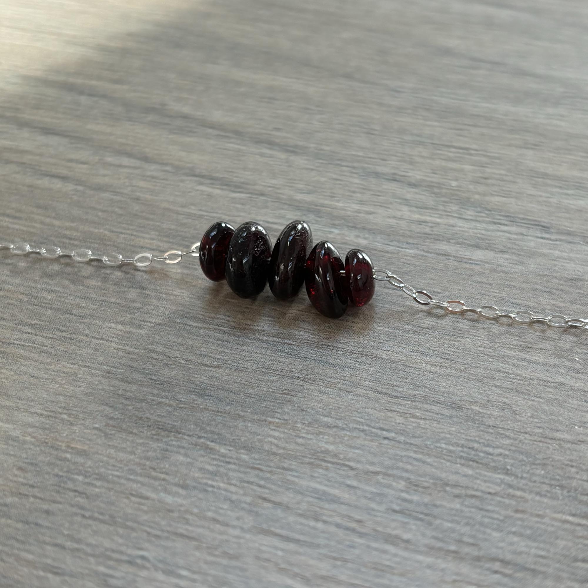 Sterling Silver Medium Garnet Gemstone Bar 16" Necklace
