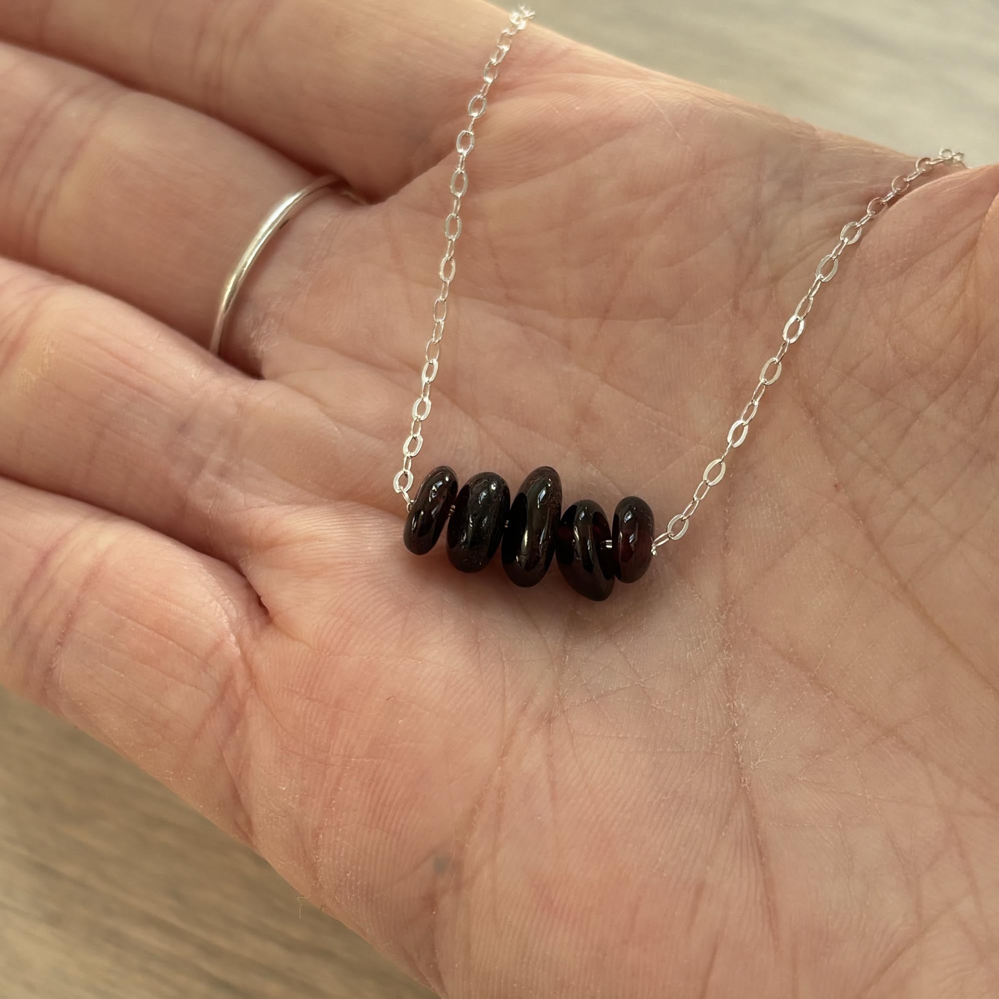 Sterling Silver Medium Garnet Gemstone Bar 16" Necklace