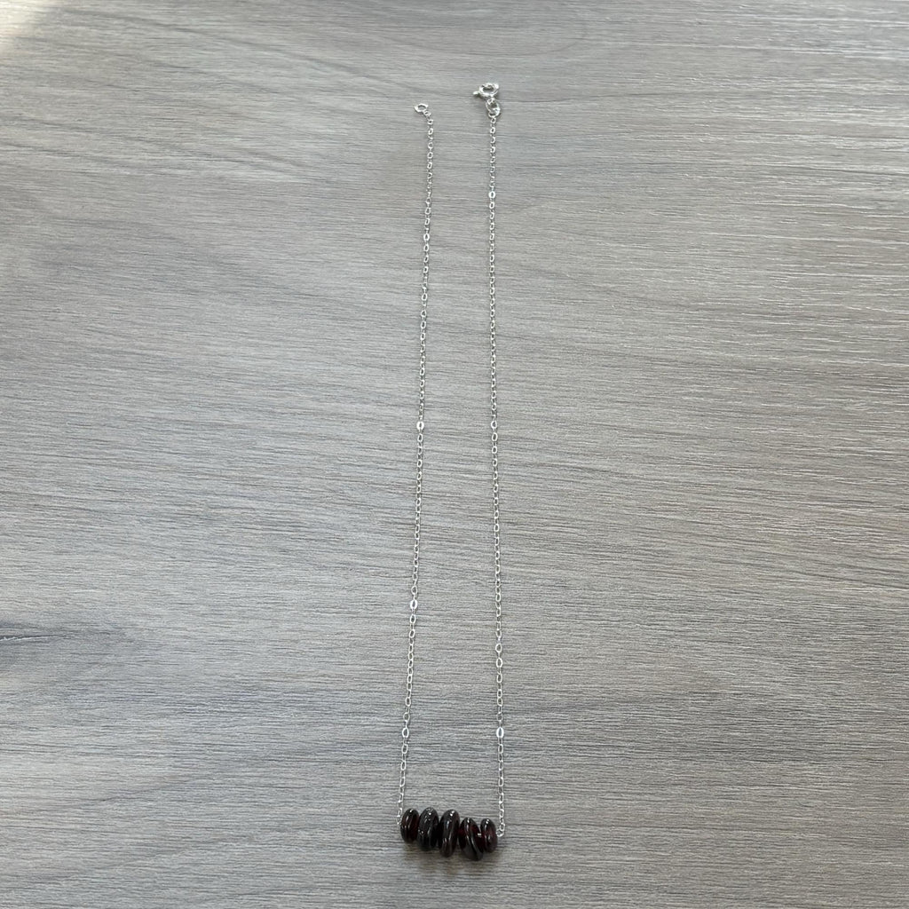 Sterling Silver Medium Garnet Gemstone Bar 16" Necklace