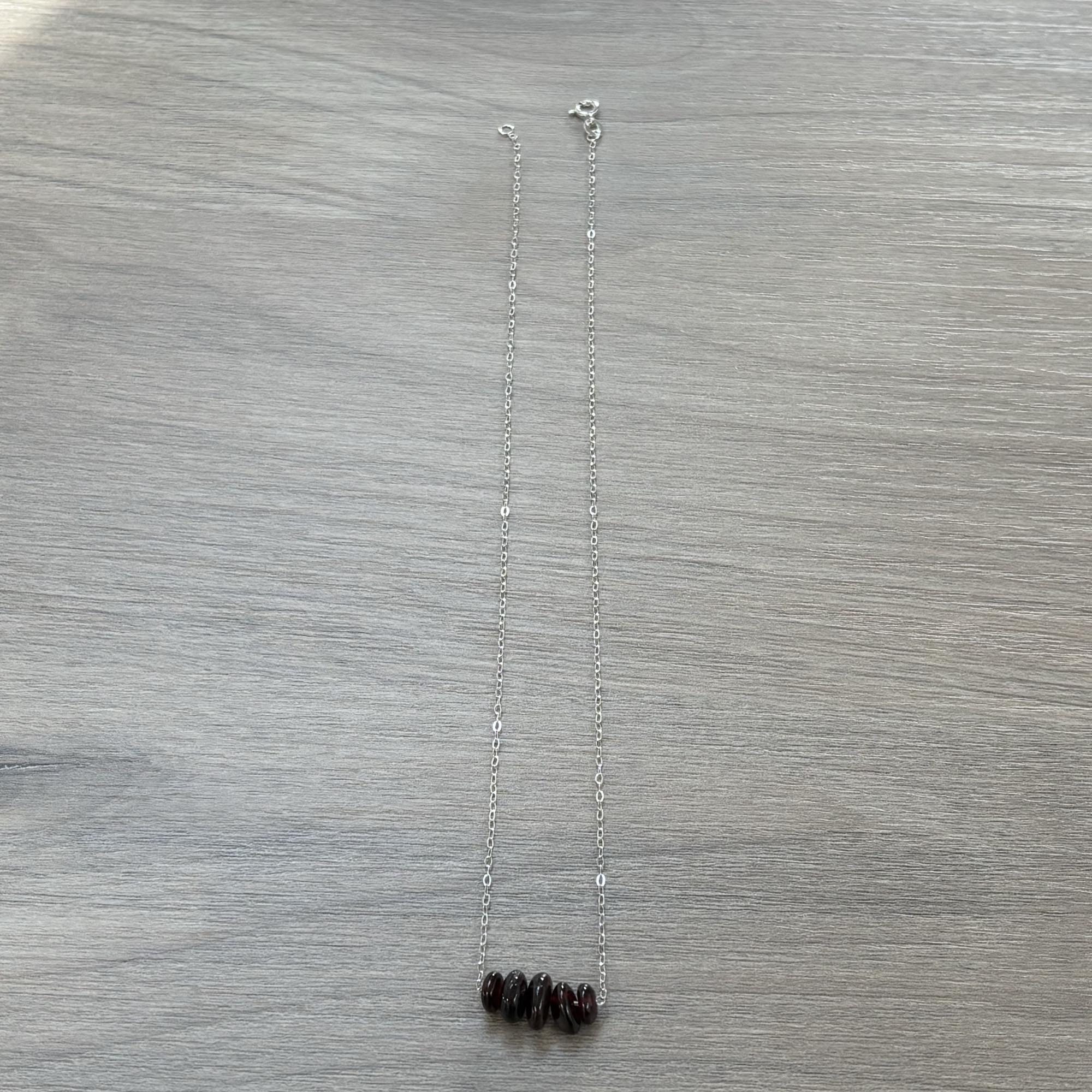 Sterling Silver Medium Garnet Gemstone Bar 16" Necklace