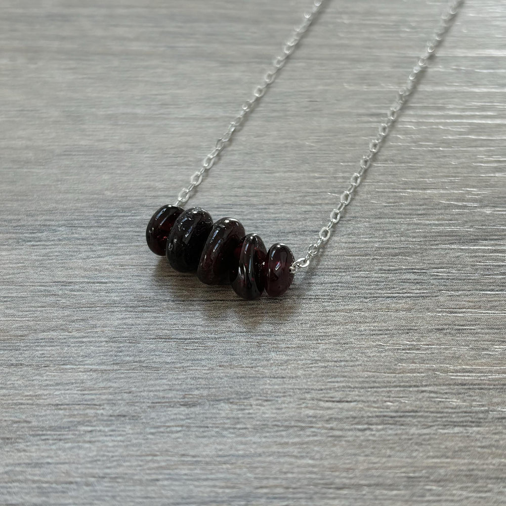 Sterling Silver Medium Garnet Gemstone Bar 16" Necklace