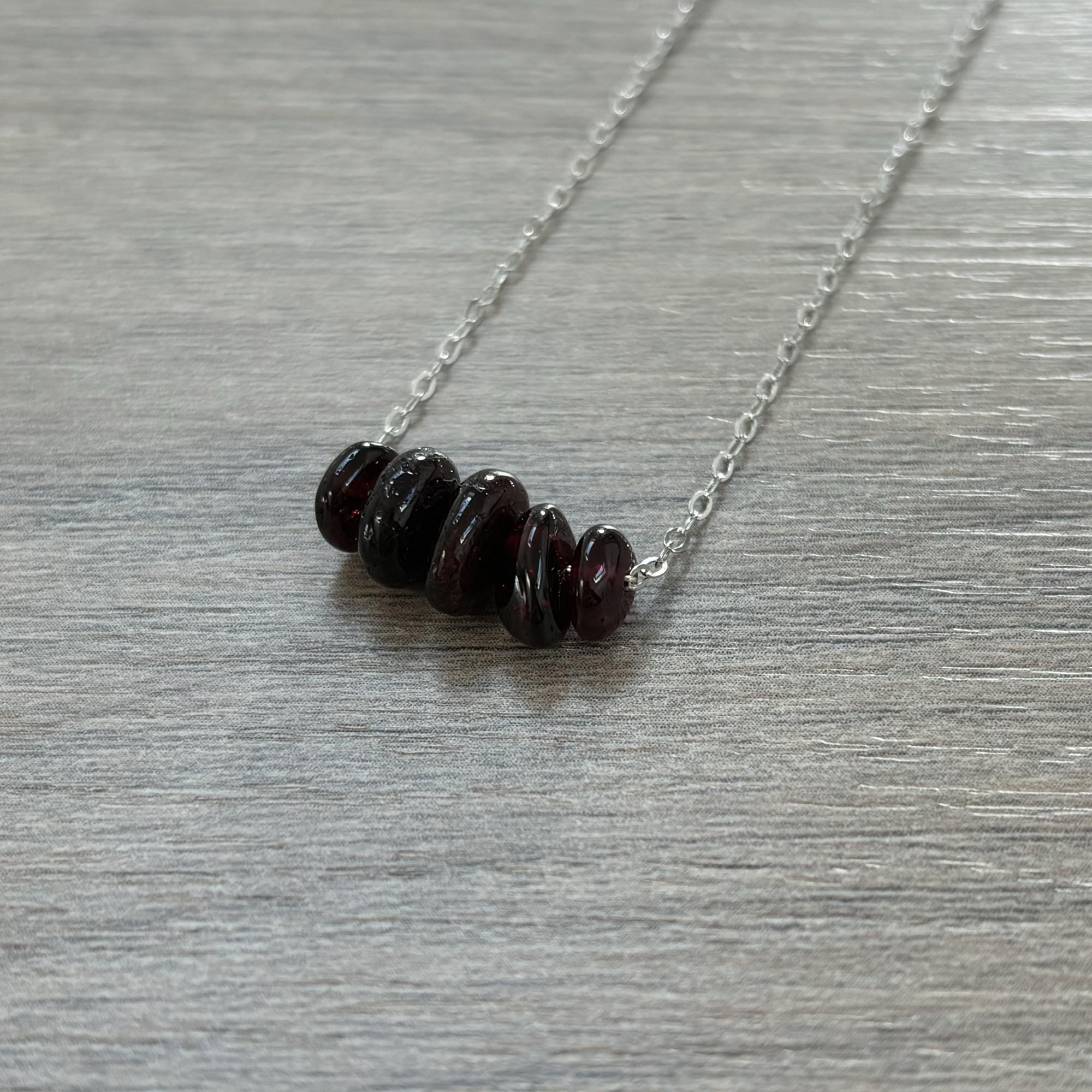 Sterling Silver Medium Garnet Gemstone Bar 16" Necklace