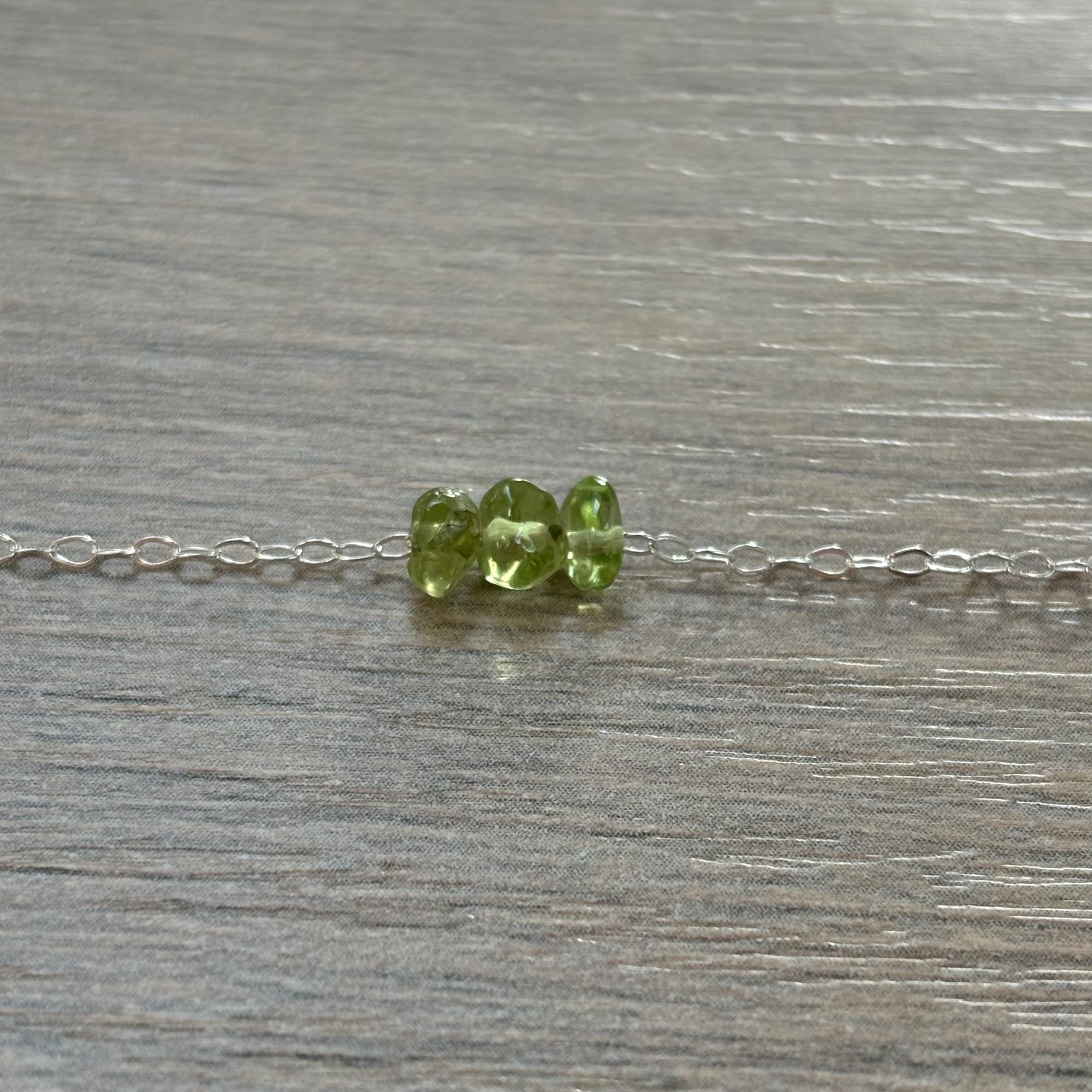 Sterling Silver Small Peridot Gemstone Bar 16" Necklace