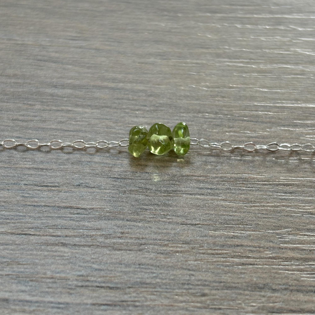 Sterling Silver Small Peridot Gemstone Bar 16" Necklace