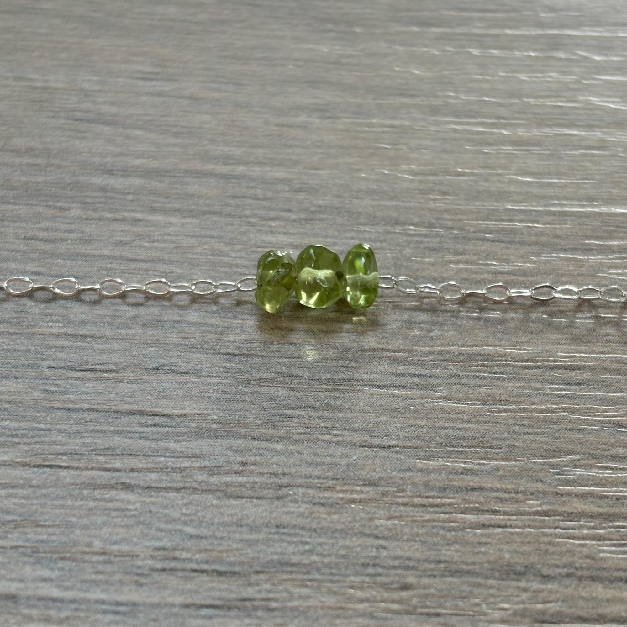 Sterling Silver Small Peridot Gemstone Bar 16" Necklace
