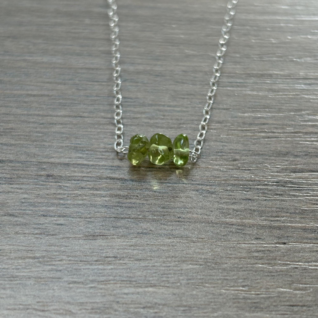 Sterling Silver Small Peridot Gemstone Bar 16" Necklace