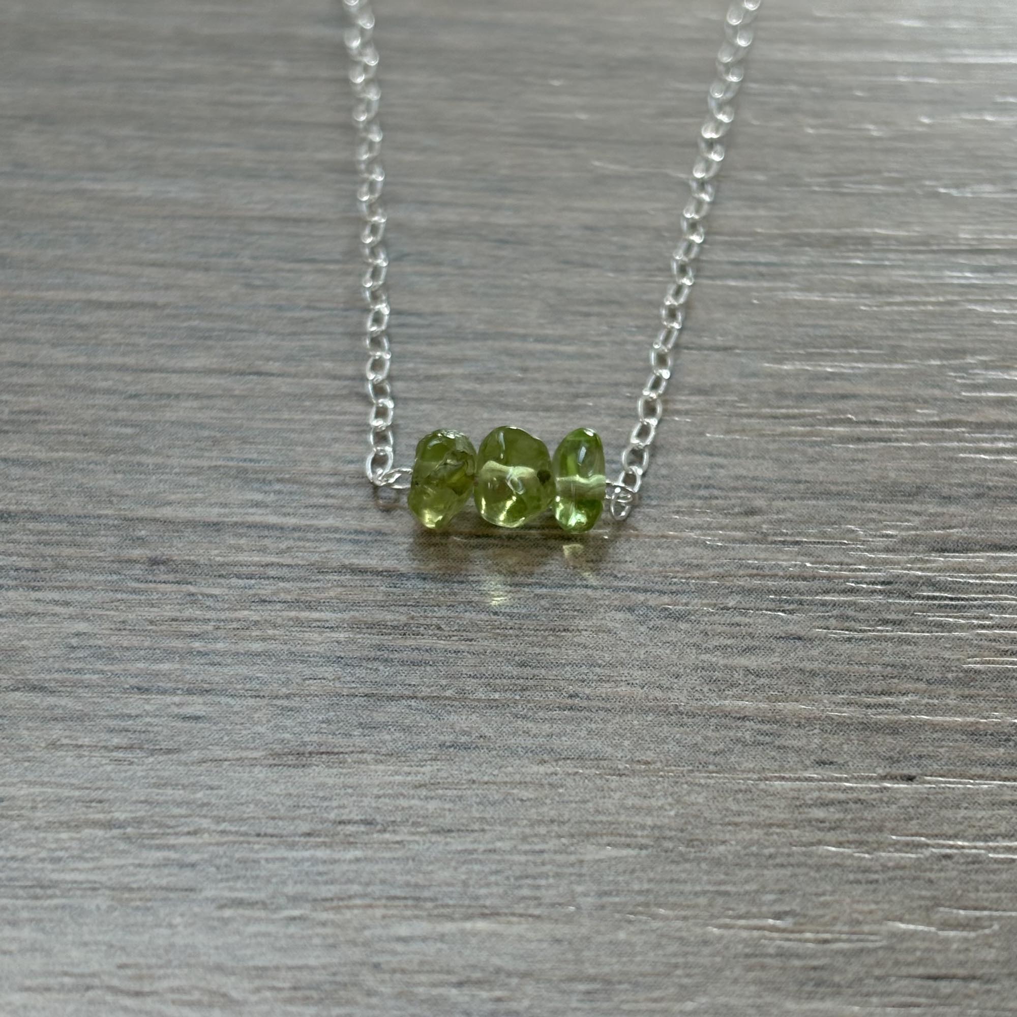 Sterling Silver Small Peridot Gemstone Bar 16" Necklace