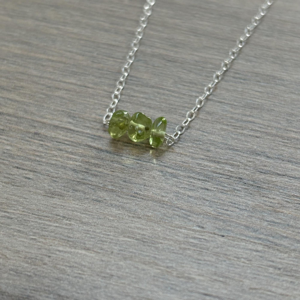 Sterling Silver Small Peridot Gemstone Bar 16" Necklace