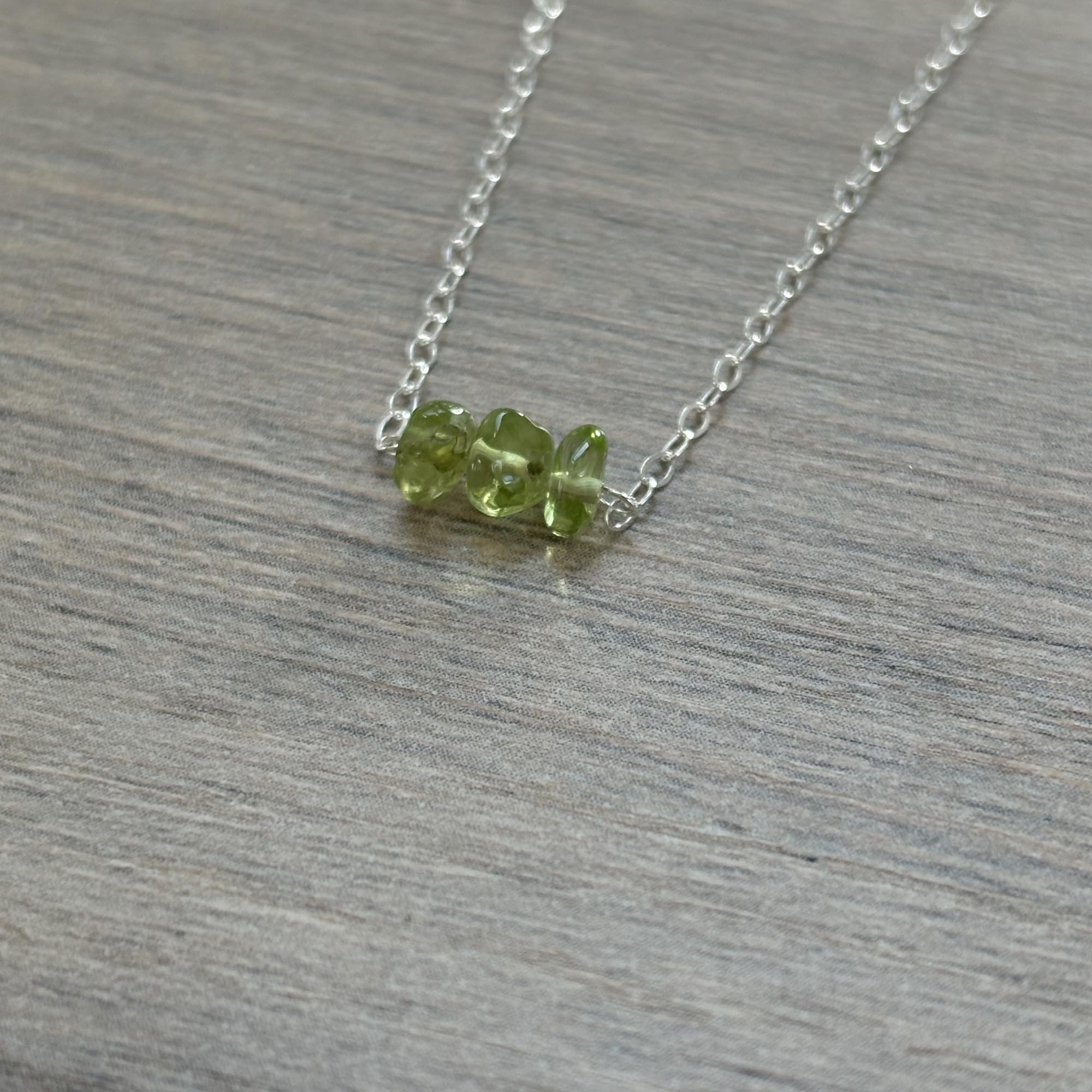 Sterling Silver Small Peridot Gemstone Bar 16" Necklace