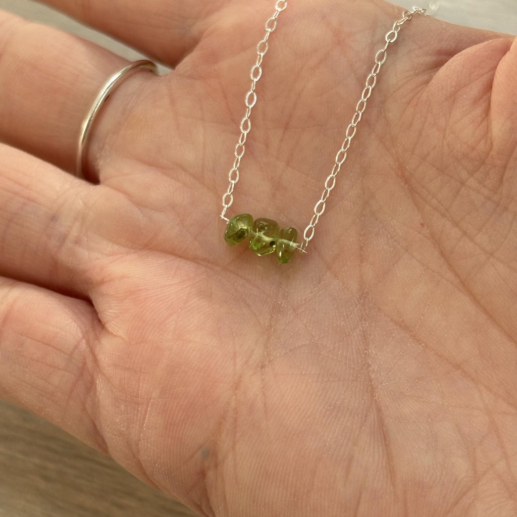 Sterling Silver Small Peridot Gemstone Bar 16" Necklace