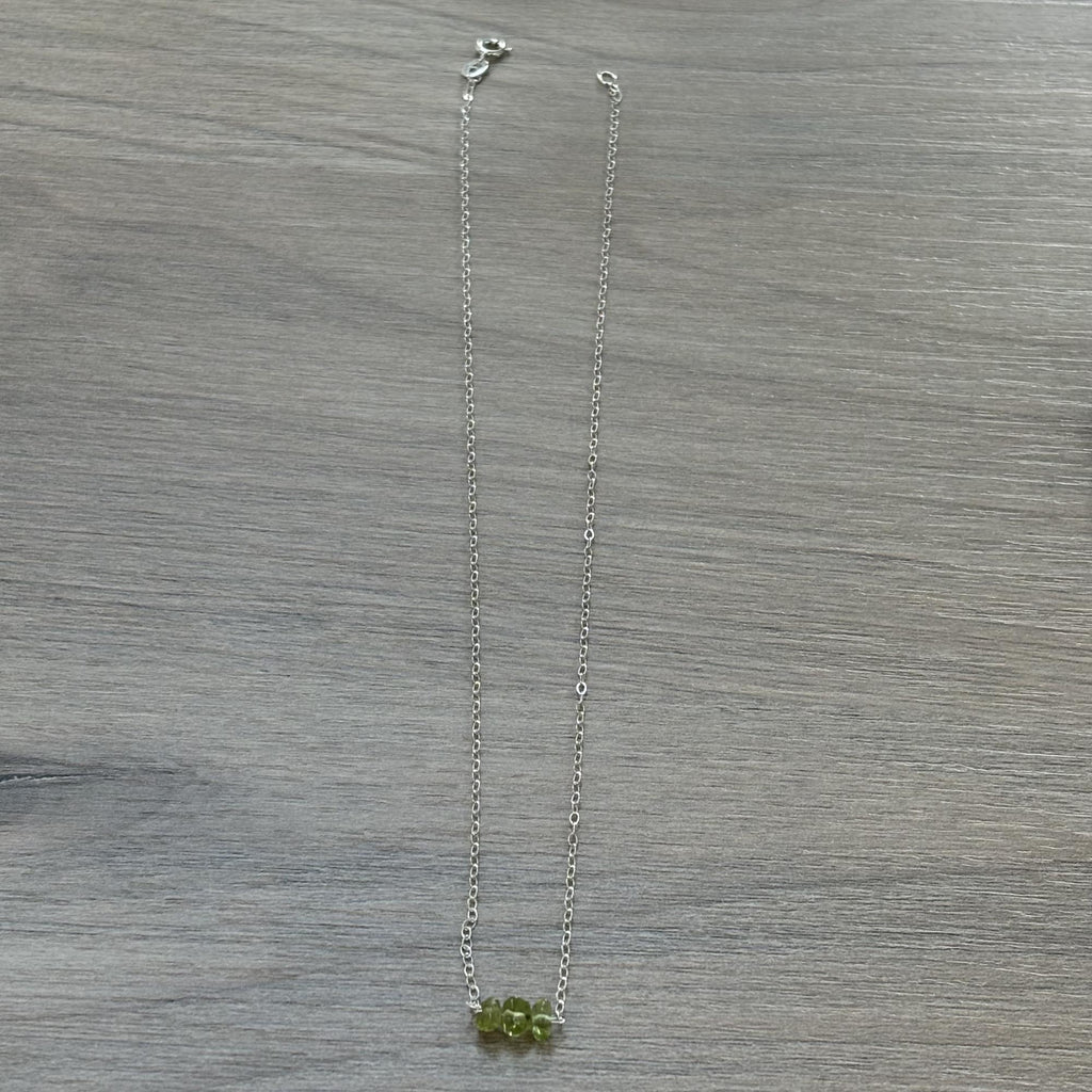 Sterling Silver Small Peridot Gemstone Bar 16" Necklace