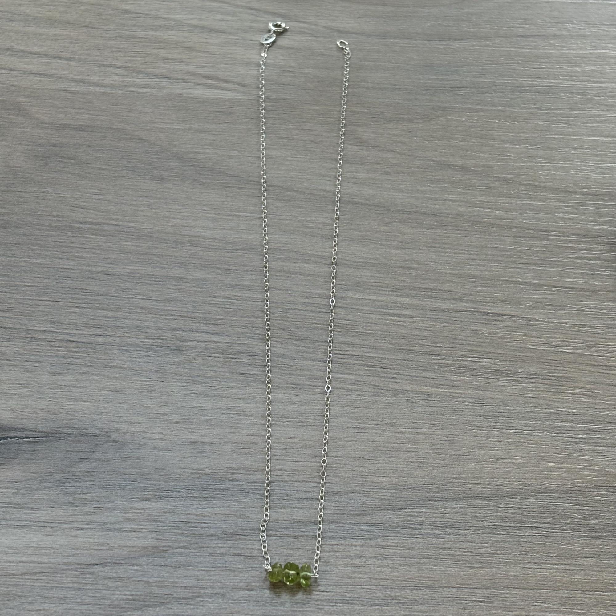 Sterling Silver Small Peridot Gemstone Bar 16" Necklace