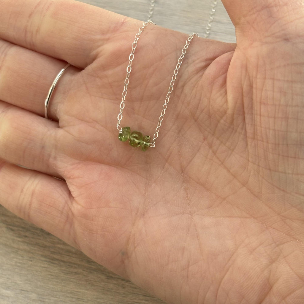 Sterling Silver Small Peridot Gemstone Bar 16" Necklace