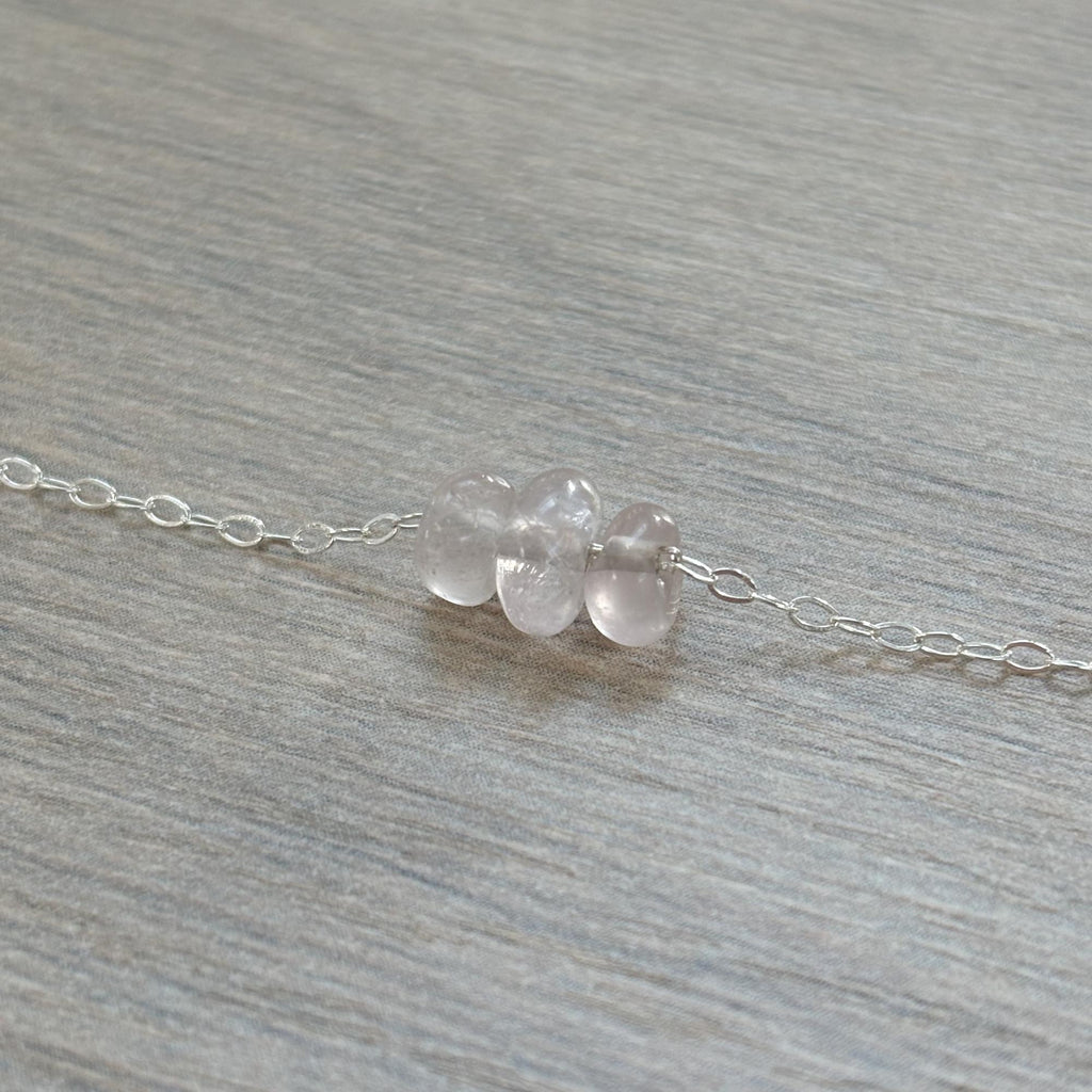 Sterling Silver Small Rose Quartz Gemstone Bar 16" Necklace