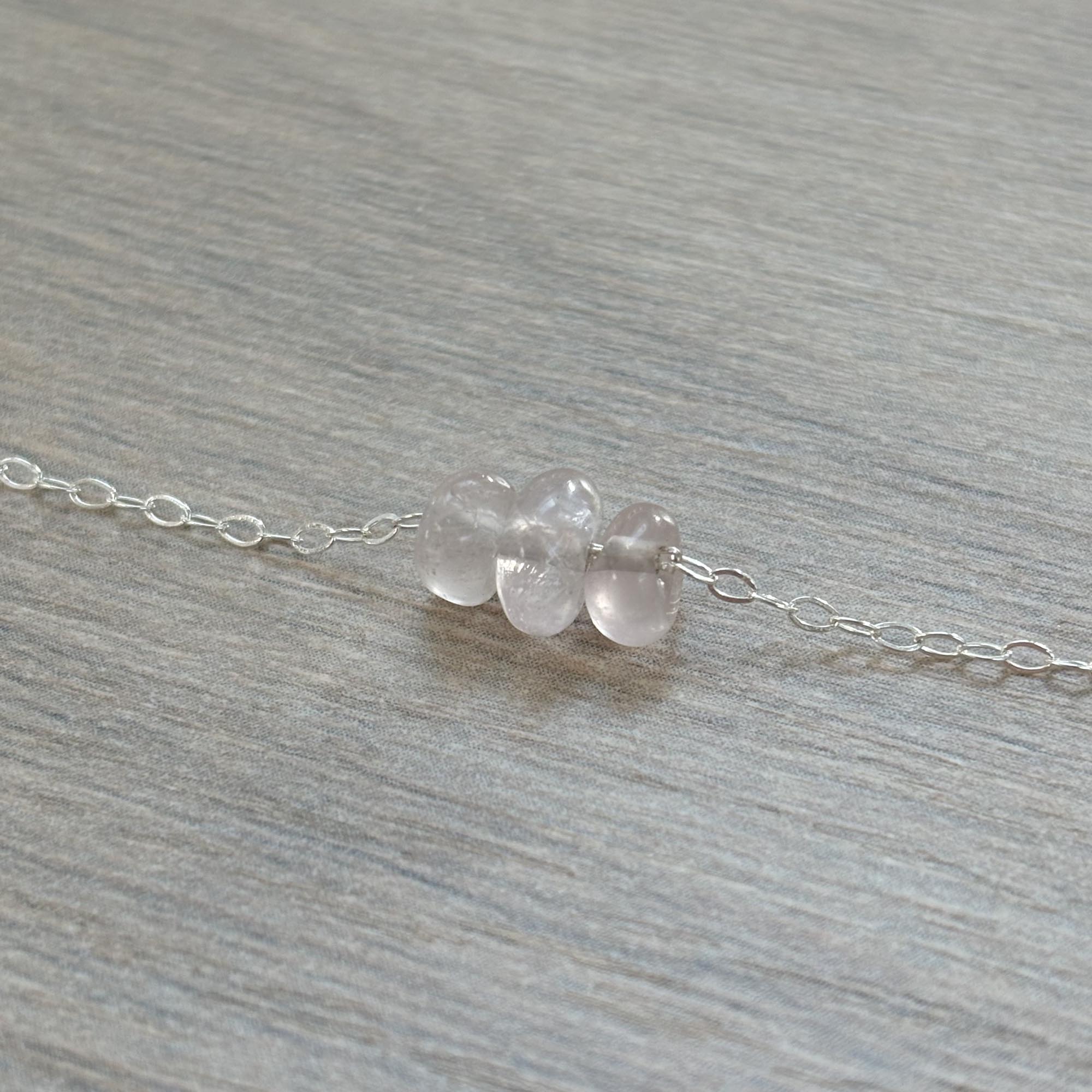 Sterling Silver Small Rose Quartz Gemstone Bar 16" Necklace
