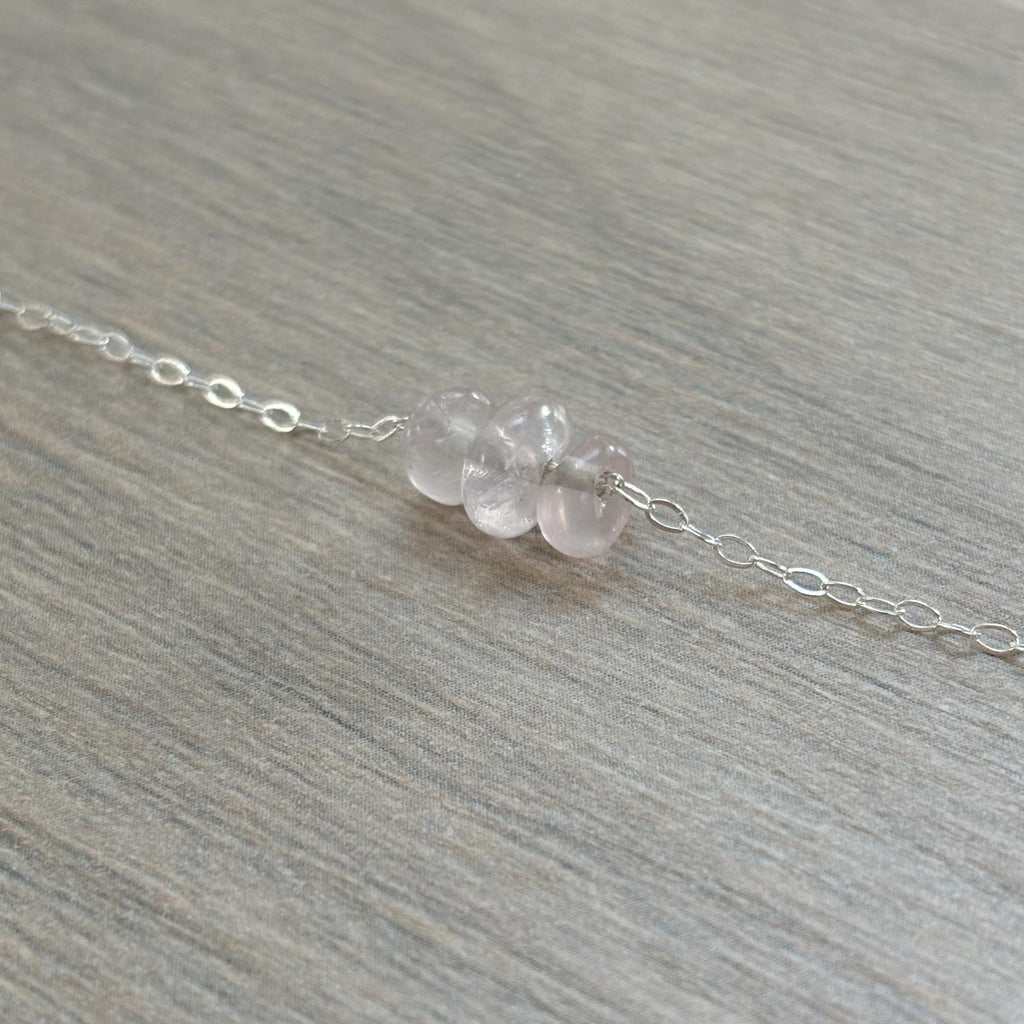 Sterling Silver Small Rose Quartz Gemstone Bar 16" Necklace