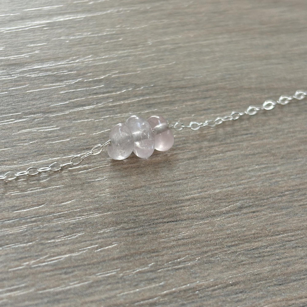 Sterling Silver Small Rose Quartz Gemstone Bar 16" Necklace