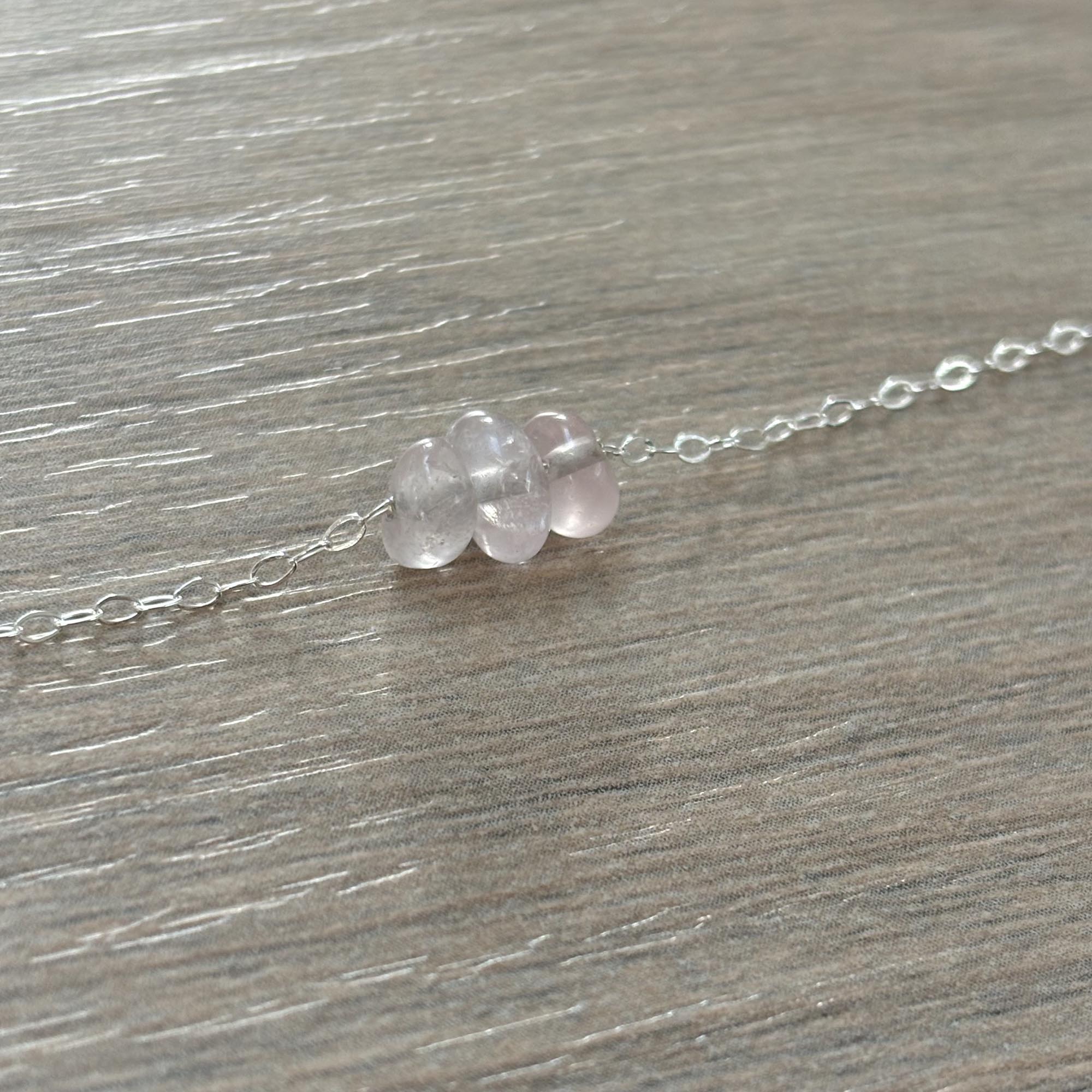 Sterling Silver Small Rose Quartz Gemstone Bar 16" Necklace
