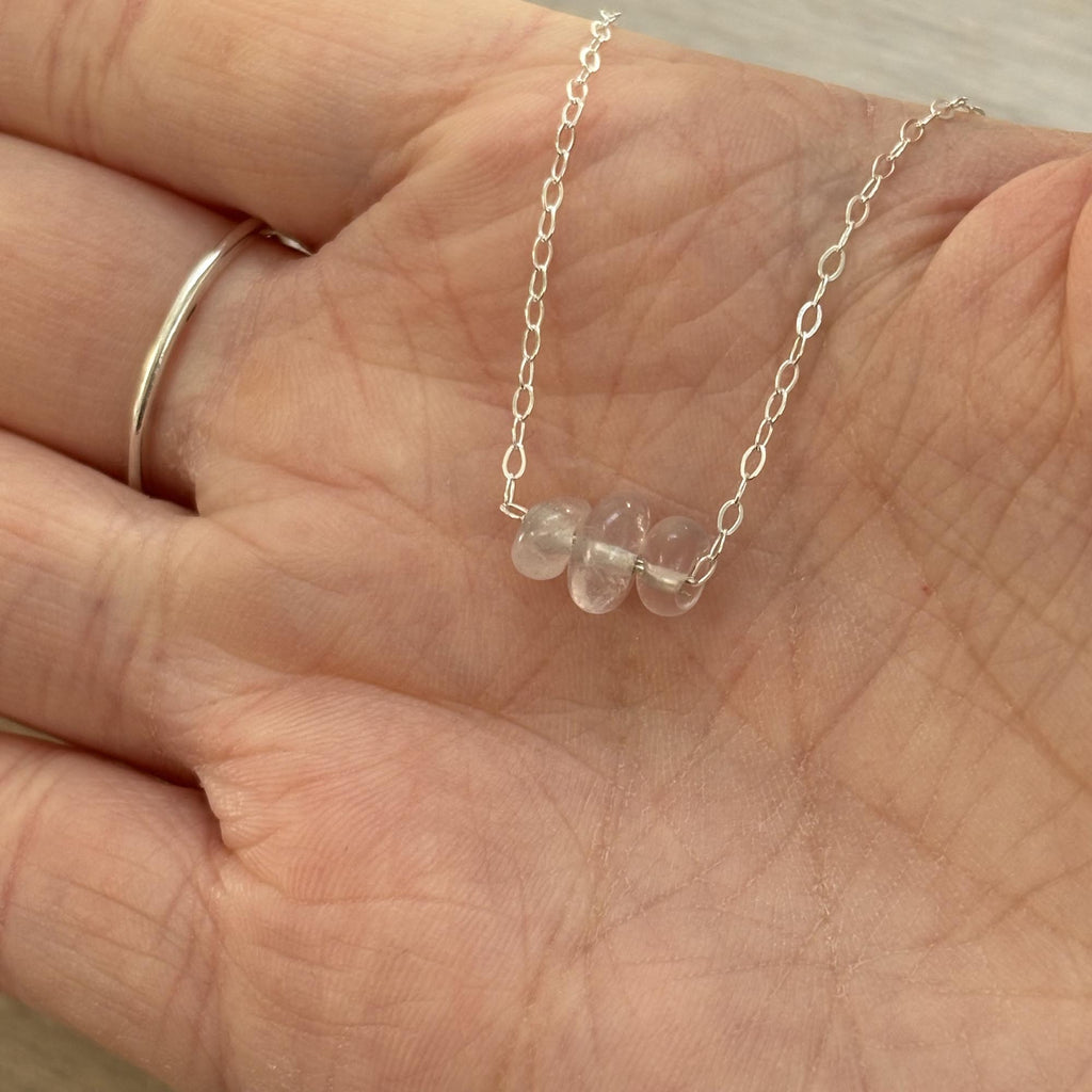 Sterling Silver Small Rose Quartz Gemstone Bar 16" Necklace