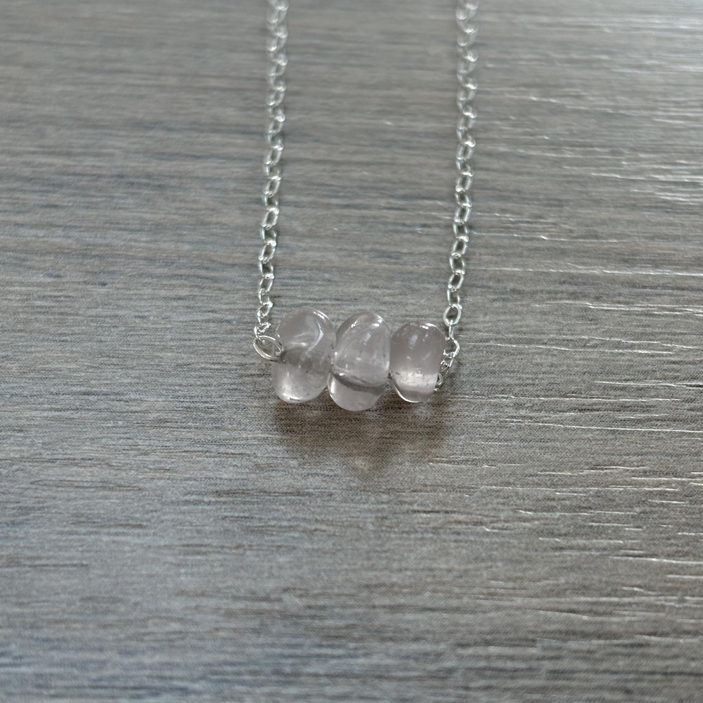 Sterling Silver Small Rose Quartz Gemstone Bar 16" Necklace